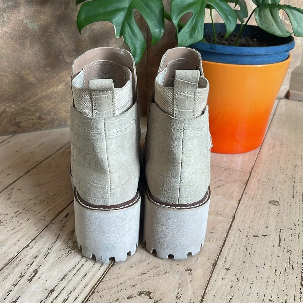 Dolce Vita Boots Womens 8.5 Huey H2O Chelsea Cream Pull On Ankle Top Block Heels - Picture 6 of 12